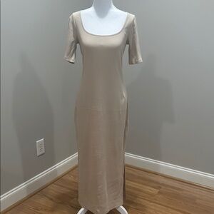 Tan Sheath Midi Dress with Half Sleeves